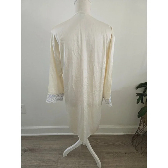 Saks Fifth Avenue Silk Lace Satin Blue Cream Open Tie Vintage VTG Robe Small S - Picture 8 of 9